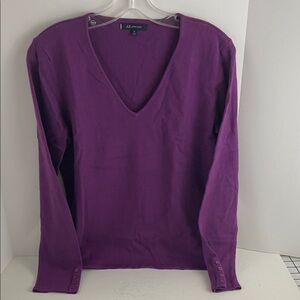 Anne Klein Deep Purple Long Sleeve V-Neck Top